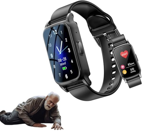 Senior Fall Detection Smart Watch with Sos & GPS, Elderly Watch with Health Monitoring, Ip67 Waterproof, Emergency Alert Bracelet for Thanksgiving, Halloween, Christmas, New Year's Day (Black)