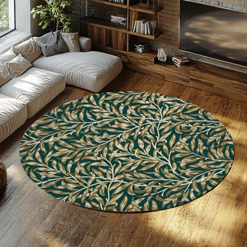 LANDERSION Tappeto rotondo lavabile 150cm Semplice pianta di salice foglia di salice marrone tappeti per soggiorno lavabili in lavatrice antiscivolo tappeto a pelo basso per una casa colonica