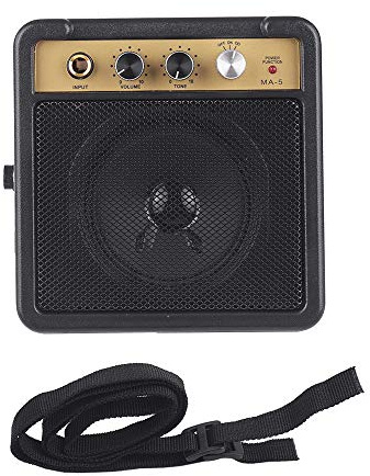 Horett Amplificatore per chitarra 5W mini amp chitarra amplificatore mini portatile 6,35 mm volume tono overdrive uscita cuffie with tracolla e clip for elettrica