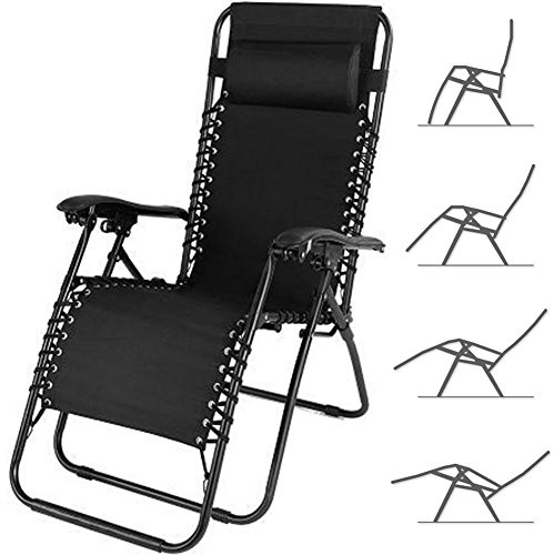 BAKAJI 2830488 Sonnenliege Liegestuhl, Verstellbar Rückenlehne, abnehmbares Kopfkissen Kopfpolster, Klappbar, Stahlrahmen, Garten Liege Hochlehner, Gartenstuhl ergonomisch Zero Gravity