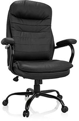 hjh OFFICE 729436 Chefsessel Relax XXL Bürostuhl mit hoher Rückenlehne, belastbar bis 180 kg, gepolstert, PU Schwarz