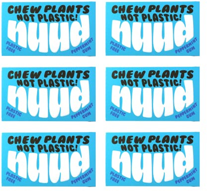 Nuud 100% Plastic Free Chewing Gum | 6 Packs of 9 Pieces | Plant Based, Biodegradable, Sugar Free Chewing Gum (Peppermint)
