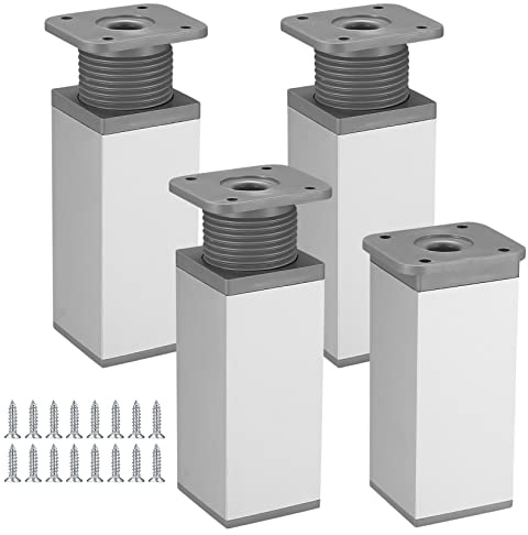Gaomoeny 4 Piezas Patas para Muebles Altura Regulables, Patas Ajustables, Pies de Aleación Aluminio para Mesas Muebles Sofá Mesa Estantes, Plata(12CM)