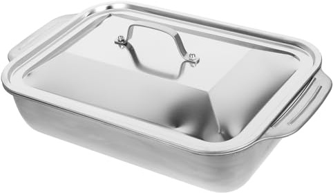Mikinona Rectangular Stainless Steel Roasting Dish for Grilling Fish with Deep Pan Design Preventing Food Juices Overflow, Sturdy Metal Tray for Kitchen and Seafood Cooking