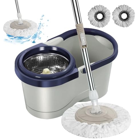 Wischmopp und Eimer Set - Wet Mop Eimer Set mit automatischer Ning - Abnehmbarer Wischkopf, Hausreiniger für Küche, Wohnzimmer, Schlafzimmer, Balkon, Arbeitszimmer