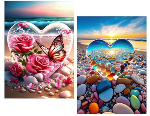 TAIXING 2 Pcs 5D Diamond-Painting, Love Beach Diamond Art Kits Adults, 30x40cm DIY Diamond-Painting Set for Living Room, Bedroom, Home Wall Decoration Gifts, for Beginners