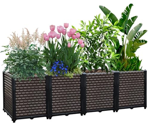 EasyVibe Raised Garden Bed Self Watering Deepened 50cm, 270L Large Planters Box for Outdoor Plants, Elevated Patio PP Flower Vegetables Planting Container, Garden Bed Planter Box Kit Drainage Holes