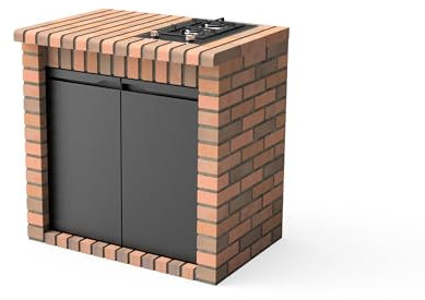 MOVELAR - Modulo cavalletto laterale per barbecue da lavoro prefabbricato, modello VOLTERRA piano cottura a gas 2 fuochi, con porte grigie/terracotta, 95,5 x 70 x 88 cm, rif. M00866 - uso esterno