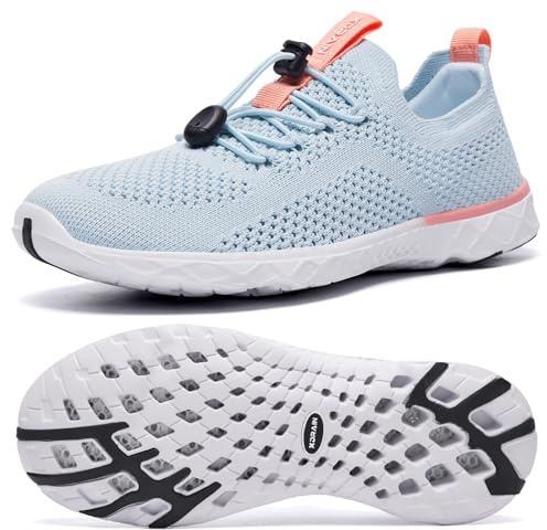 KOLILI Women's Lightweight Water Shoes for Swimming, Quick Drying Water Aerobics Shoe, Arch Support Aqua Shoes for Surfing, Woman Slip on Walking Sneaker for Outdoor Light Blue 7.5