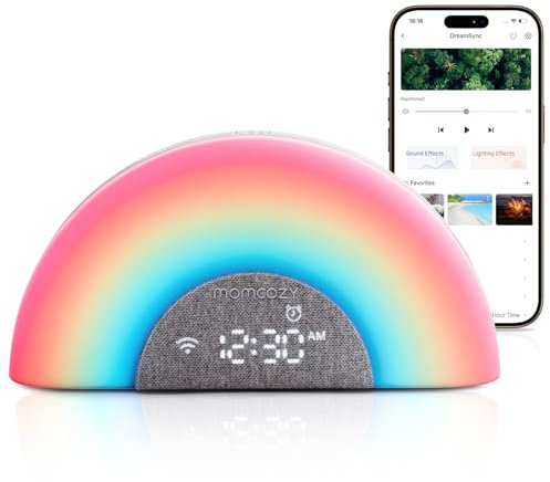 momcozy DreamSync Tech™ Baby Sound Machine, Night Light, APP Control Baby Sleep Trainer, Routine Builder, White Noise Machine with 34 Soothing Sounds, Wake Up Light Sunrise Alarm Clock,Speaker