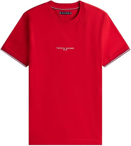 Tommy Hilfiger Camiseta de Manga Corta Hombre Logo Tipped con Cuello Redondo, Rojo (Medium Red), S