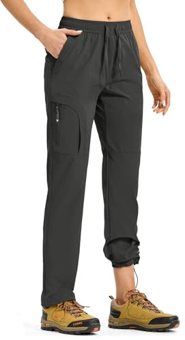 Rdruko Womens Hiking Trousers Lightweight Quick Dry UPF30+ Ladies Outdoor Walking Cargo Pants Elastic Drawstring Waist Work Trousers with 2 Zip Pockets (Dark Gray S)