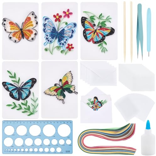 WEBEEDY 20 Sets DIY Butterfly Quilling Greeting Card Kit Paper Quilling Kit for Adults Beginners 5 Styles Butterfly Animal Quilling Greeting Card Making Kit with Instruction Birthday Thanksgiving Gift