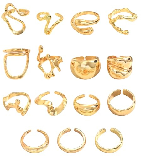 Set Di Anelli Chunky Dorati Per Donne 15 Pezzi Gioielli Minimalisti Anelli Aperti Impilati Spessi Regolabili Set Di Vintage Anelli Chunky Geometrici Irregolari Per Donne Ragazze Regali