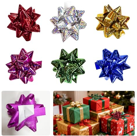 CIYIN Fiocchi Regalo Fiocchi Decorativi Autoadesivi 3 Pollici, Effetto Laser, 6 Colori Diversi, 10 Pezzi per Colore, Totale 60 Pezzi