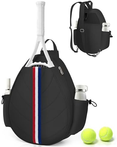 TBTOTRA Tennis Bag for Women Men - Quilted Crossbody Backpack Holds 2 Roughness with Wet, Water Resistant Gym Bag for Court Pickleball Badminton Travel, Black