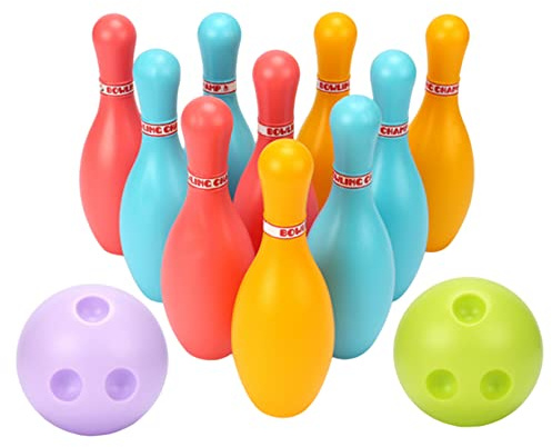 NASSMOSSE Kid Bowling Set Indoor Outdoor Bowling Games for Kid Plastic Toy 10Pins 2 Balls for Early Educational Toy S
