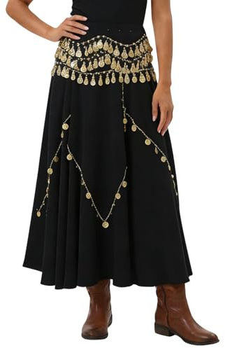 Wahrsagerin Kostüm - Damen Bauchtanz Rock Lang Tanzrock Pailletten Asymmetrisch Tanzröcke Bühnenrock Karneval-Tanz-Outfit Orientalische Kostüme