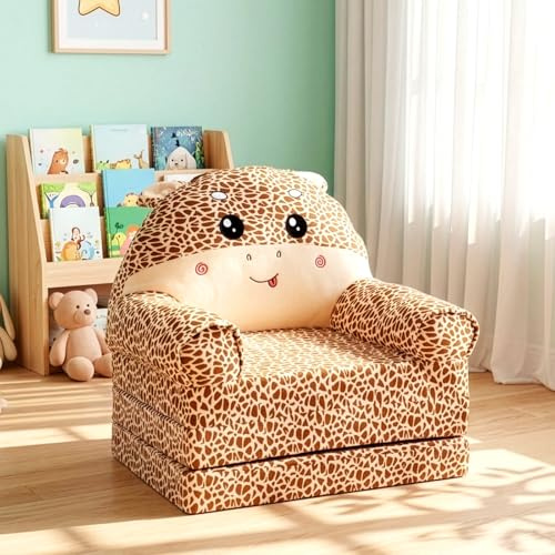 FERNVALE Folding Sofa Stool Seat, Kids Floor Sofa Chair with 30D High-Density Sponge, Removable Washable Folding Lazy Sofa, Space-Saving 3-Section Convertible Sofa Bed (Giraffe)