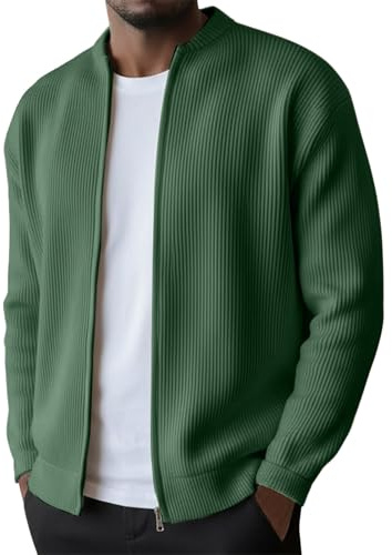 Herr Corduroy vardaglig jacka hel dragkedja cardigan andningsbar arbetsjacka | Ribbad enfärgad ståkrage cardigan mode plusstorlek affärsjackor lätta stickade jackor för arbete