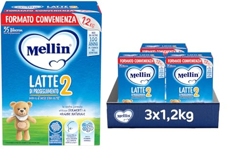 MELLIN 2 - Latte di Proseguimento in Polvere per Neonati dal 6° Mese Compiuto al 12° - Confezione da 3600 grammi (3 x 1200g)