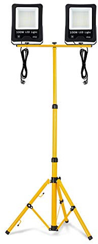 Froadp Foco LED para construcción, 2 focos de trabajo 100 W, con altura regulable, trípode de pie IP66, resistente al agua, para interior y exterior, construcción, garaje, jardín, taller (blanco frío)