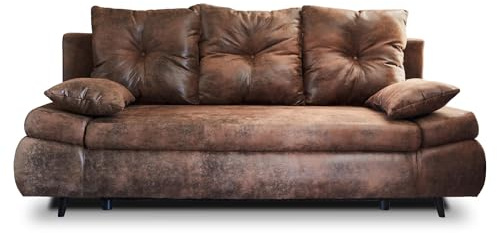 Larson Canapé droit 3 places convertible - style industriel Chesterfield | Vintage, Microfibre, coffre de rangement, Canapé Lit, Sofa Marron, Structure bois massif