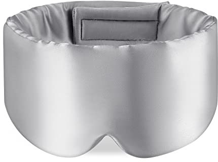 OLESILK Sleep Mask, 100% Natural Mulberry Silk Eye Mask for Women and Men with Adjustable Strap, Large in Size, Blindfold for All Night Sleep, Silver Grey
