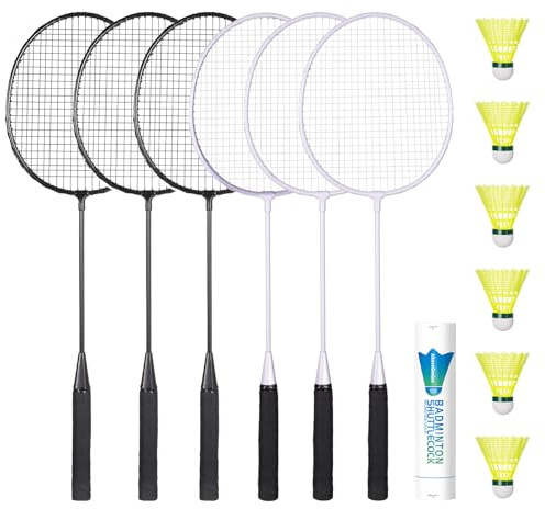 AboveGenius Badminton Rackets Set for Outdoor Backyard Games, Including 4/6 Rackets, 6 Nylon Badminton Shuttlecocks, Lightweight Badminton Racquets for Beginners (6 Rackets 6 Birdies)