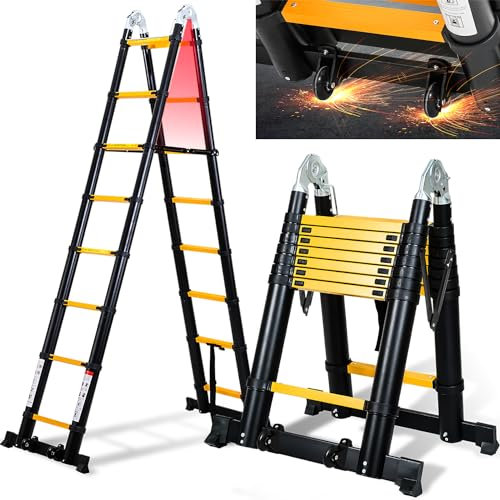 Cecaylie 5M (2.5+2.5) Escalera Telescópica, Escalera Multipropósito Antideslizante Escaleras Telescópicas Portátiles de Aluminio Carga Máxima 150 kg (Negro)