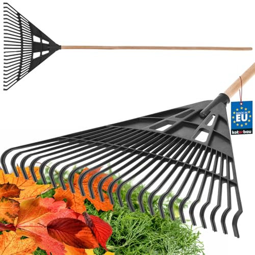 KOTARBAU® Laubrechen Kunststoff 610 mm Schwarz mit Stiel Laubbesen Kunststoff Laubharke Rächen Gartenrechen groß Laub Rechen Fächerbesen Laubbesen Gartenwerkzeug