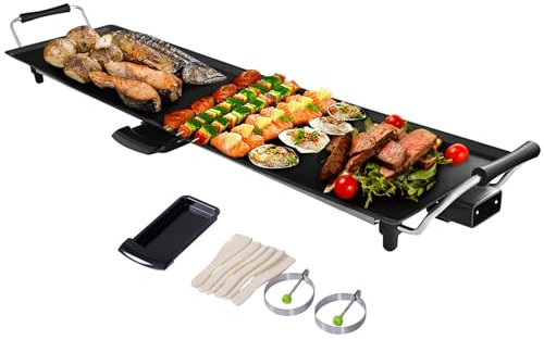 SOARS XXL Plancha Electrica para Cocinar, Plancha Teppanyaki 90 x 23cm, Parrilla de Mesa con Temperatura Regulable en 5 niveles, incl. 6 Paredes de Sartén Pequeñas y 2 Anillos Antiadherentes
