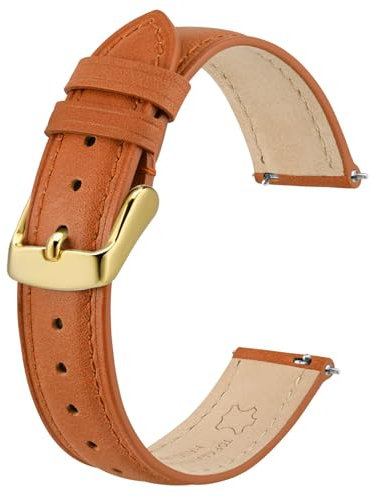 BISONSTRAP Elegante Leder Uhrenarmband, Schnellverschluss, Uhrenarmbänder für Damen und Herren, Kompatibel mit Uhrenanstößen von 18mm, Orange (Goldene Schnalle)