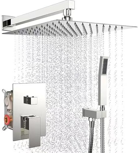 imiiHO 053 Ensemble de robinet de baignoire et de douche en acier inoxydable avec pomme de douche à main, Chrome