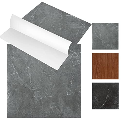 Vkechh PVC Bodenbelag, 30x30cm Vinylboden 55 Fliesen 5m²,Selbstklebend Fliesen Marmoreffekt,Wasserdicht Rutschfeste Schneidbar PVC-Fliesen, für Wohnzimmer Schlafzimmer (Grau Marmor)