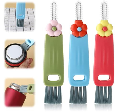 GEEHUA 3 Piezas 3 en 1 Juego de Cepillos de Limpieza para Tapas de Tazas, Cepillo de Limpieza para Juntas de Huecos Multifuncional, Cepillo Limpiador portátil para Tapas de Tazas de Botellas