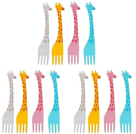 12 Tenedores de Frutas para Niños, Jirafa, Palillos de Dientes, Mini Tenedor, Plástico, Pinchos para Fiestas, Fiambreras, Té de la Tarde