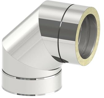 Winkel 90 Grad starr passend für doppelwandige Schornsteine mit Ø 180mm Innen- und Ø 230mm Außendurchmesser, Edelstahl