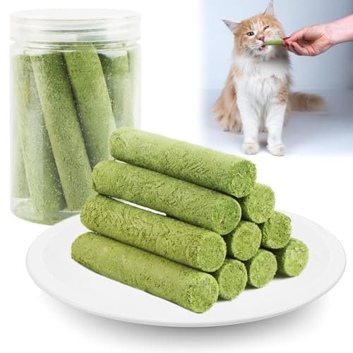 Jemmytu Katzengras Sticks, 10 stück Beißstäbe Aus Katzengras für Hauskatzen, Katzengras Snacks in Dosen, Katzengras Beissstäbchen, zur Verbesserung der Katzenverdauung