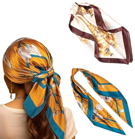 2 PCS Silk Head Scarf, Head Scarf, Hairs Scarf, Silk Scarf Satins Scarf Headscarf Silk Hairs Wrap Silk Scarfs for Hair Satin Hairs Wrapwomen's Satin Scarves Silky Hairs Neck Scarfs Sleeping Wraps