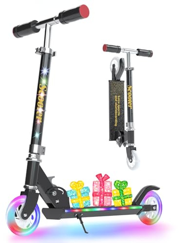 YEE RUN Roller Kinder 6 Jahre, Roller Kinder 3-12 Jahre, faltbar, leicht, mit LED Leuchträdern, Hinterradbremse, 3 Stufen Höhenverstellbar, 4 Zoll Räder für 50KG Max.