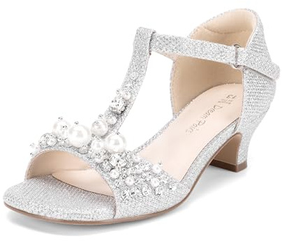 DREAM PAIRS Girls Pearl Sandals,Silver,12 Little Kid