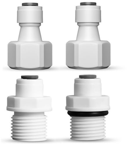 Lot de 4 raccords de purificateur d'eau RO - Connecteur rapide de filtre à eau de 6,35 mm vers connecteur droit à filetage mâle / femelle de 1,27 cm - Adaptateur d'eau à emboîter