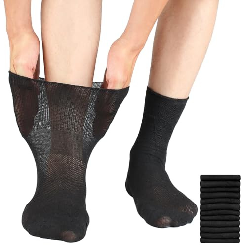 6 Pair Diabetic Socks for Men Women, Soft Top Socks for Swollen Feet and Ankles, Extra Wide Loose Top Sock Ladies, Seamless Sock, Size 4-9 UK