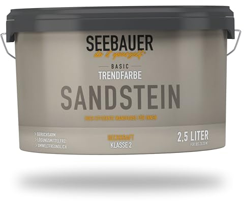 SEEBAUER diy Trendfarbe Beige 2,5L (No. T02 Sandstein) für den Innenbereich - Edelmatte Wandfarbe Beige - Hochdeckende Innenfarbe in Profi-Qualität