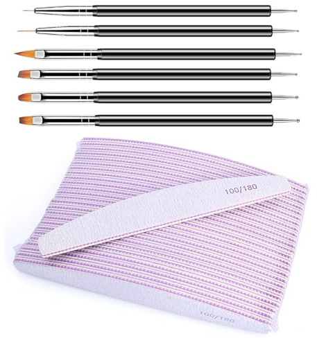 VIVIIHOO 10 st nagelfilar set med 6 stycken dubbelsidiga nagelborstar, 100/180 nagelfil för gelnaglar, dubbelsidiga tvättbara filer för nagelkonst, nagelsalonger och gör-det-själv hemma