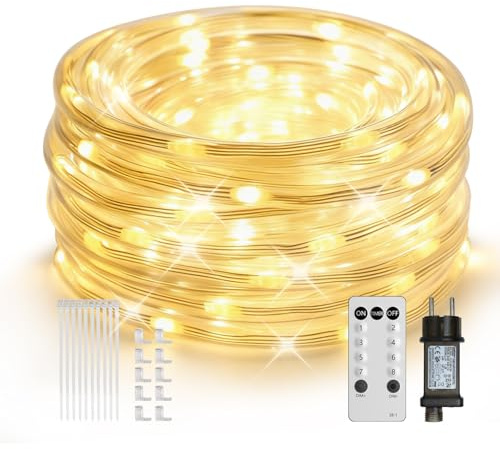 ICRGB Tubo luminoso LED con telecomando, bianco caldo, flessibile, funzionamento di corrente, catena luminosa decorativa per interni ed esterni
