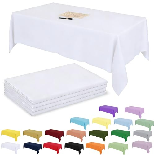 4-pack vita festbordsdukar i plast för rektangulära bord, 137 x 274 cm, dekorativa pappersdukar för fester, engångsbruk, vita festdekorationer, bordsskydd för picknick, babyshower, födelsedag, jul