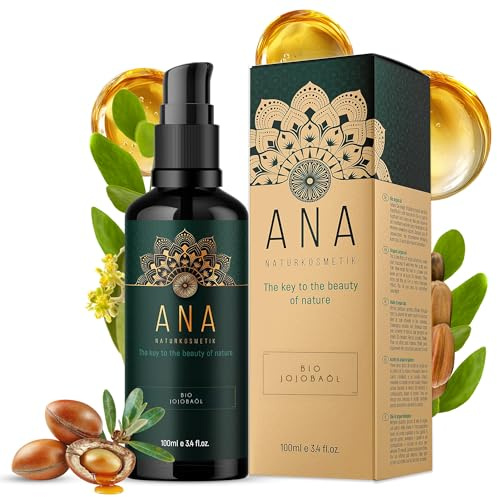 ANA Naturkosmetik jojobaolja med E-vitamin 100 ml – 100 % ren och kallpressad – ansiktsolja, hud och hår – fukt och vård för torr, känslig hud – vegansk naturkosmetik