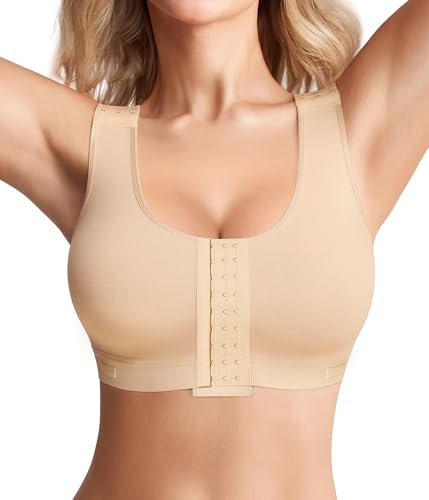 Junlan Sujetador de Compresión Postoperatorio para Mujer, Sin Aros, Corrector de Postura, Cierre Delantero, Fuerte Sujeción, Racerback, Cómodo Deporte